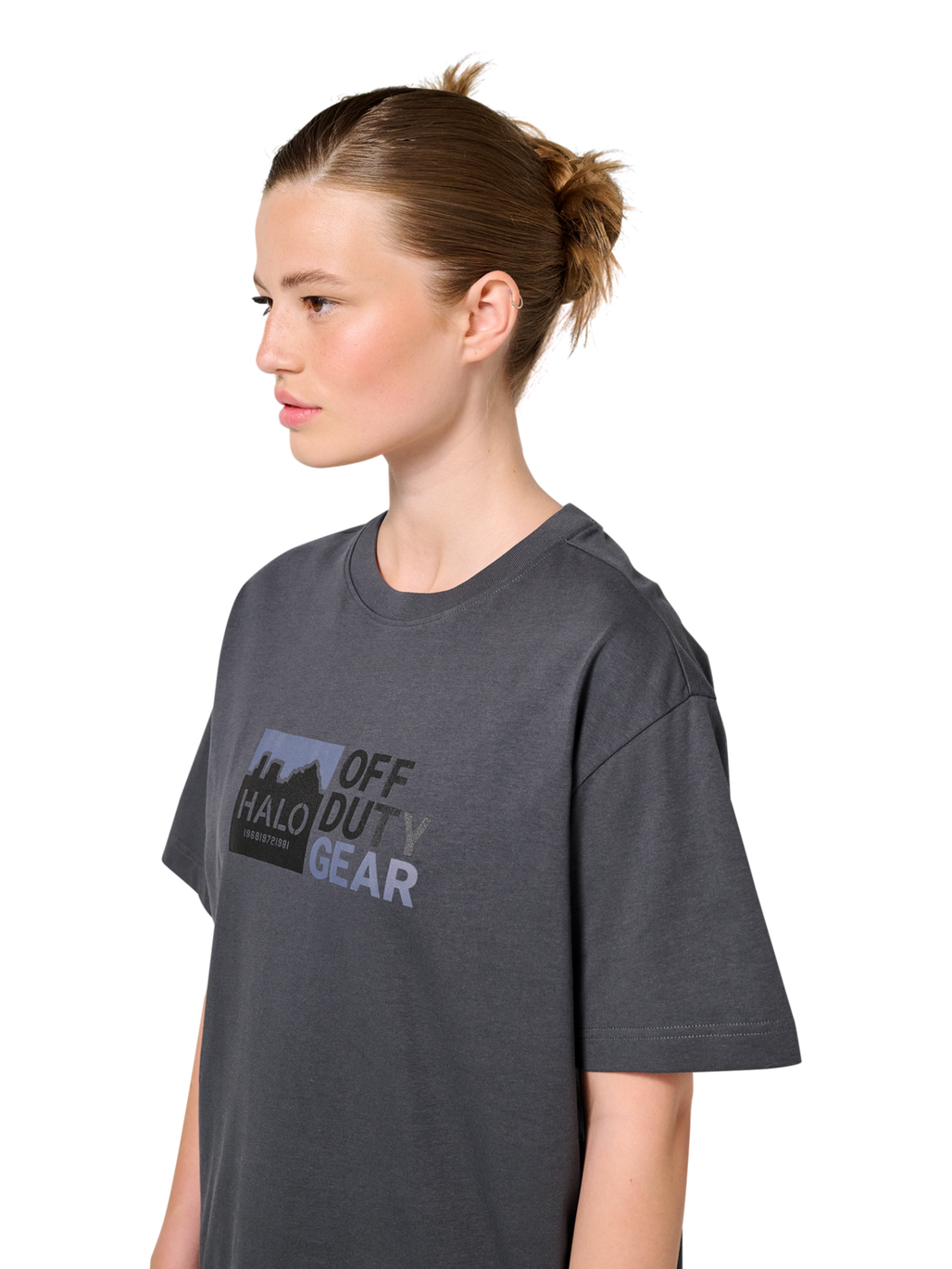 HALO GRAPHIC T-SHIRT, ASPHALT/NEON BLUE, model