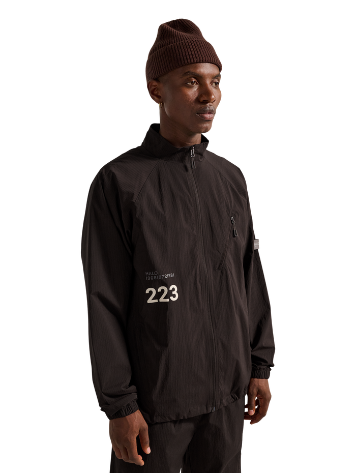 HALO STEEL JACKET, CHOCOLATE TORTE, model
