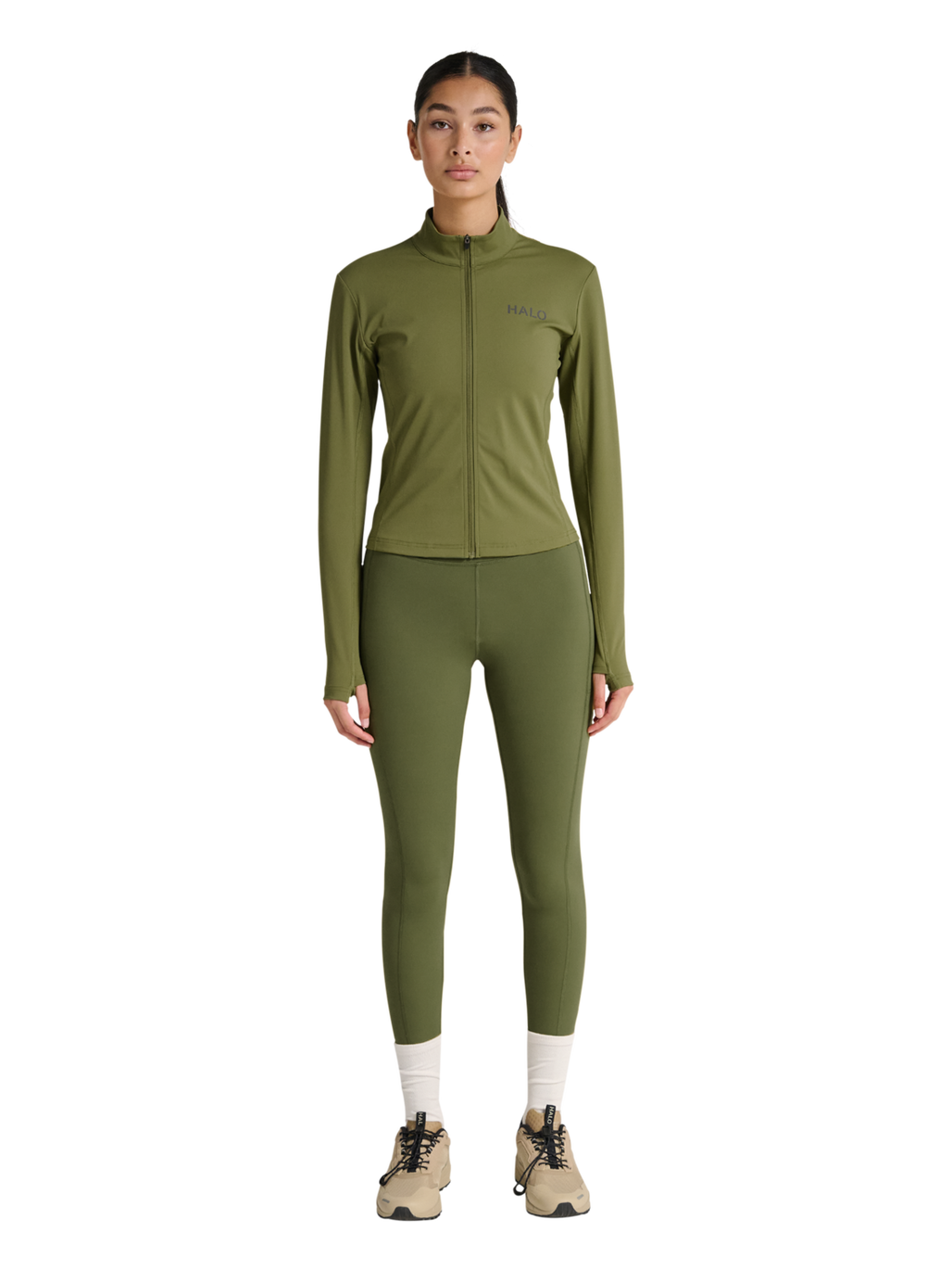 HALO WOMEN FULL ZIP 2.0, OLIVE DRAB, model