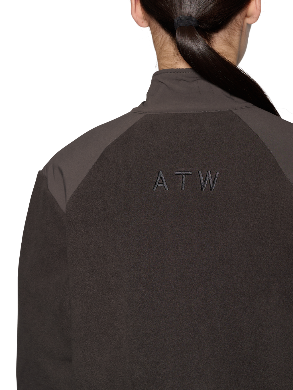 HALO PANELED FLEECE JACKET, RAVEN, model