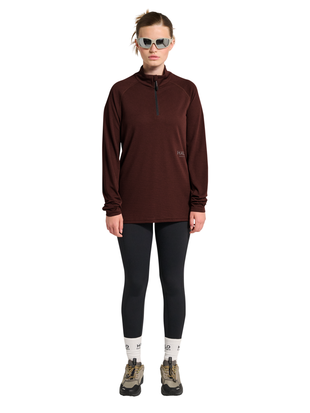 HALO SORONA HALF ZIP, BITTER CHOCOLATE, model