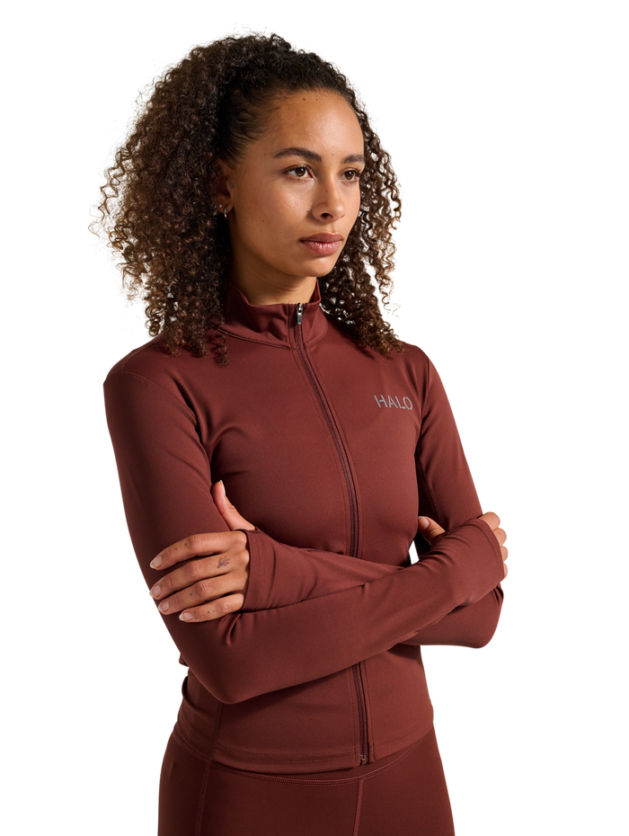 HALO WOMEN FULL ZIP 2.0, BITTER CHOCOLATE, model