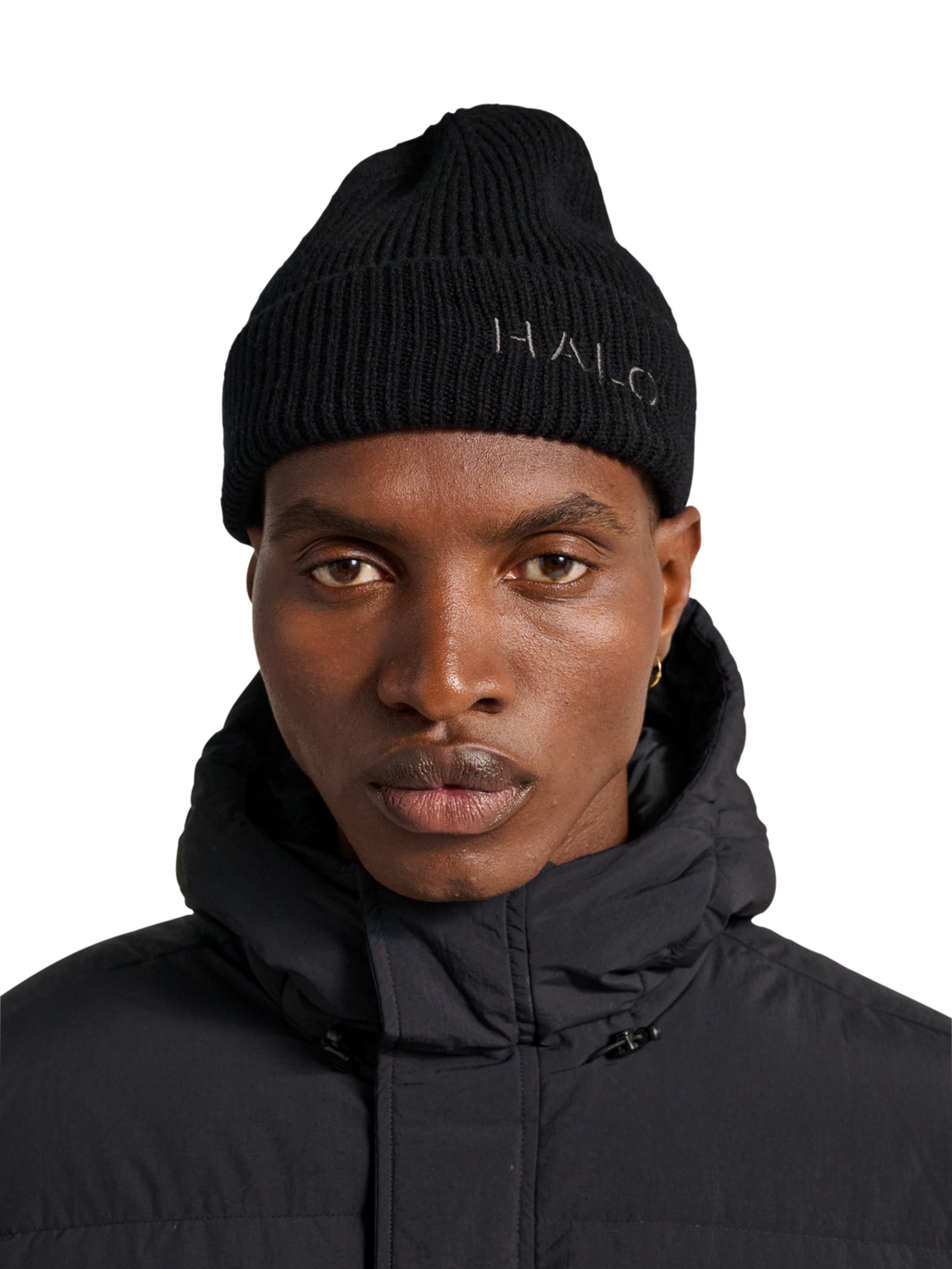 HALO  WOOL RIB BEANIE, BLACK, model