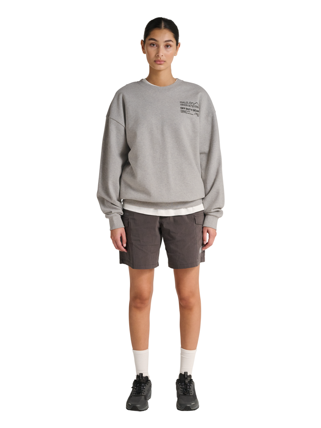 HALO GRAPHIC BOXY CREW, LIGHT GREY MELANGE, model