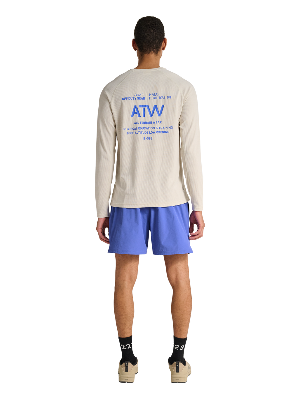 HALO SHORTS, BAJA BLUE, model