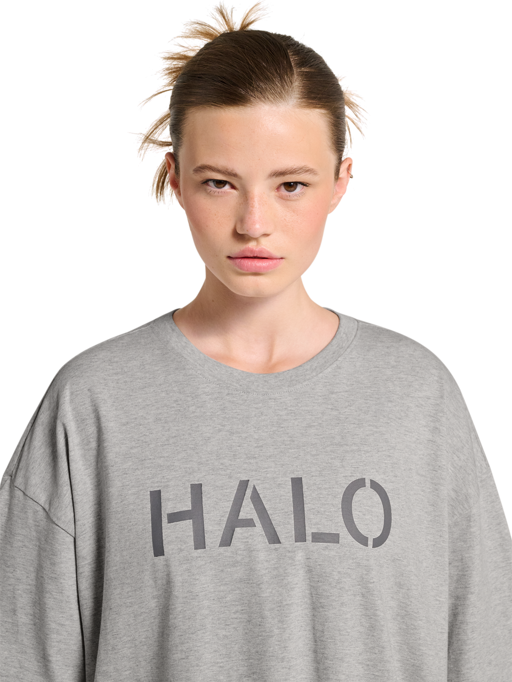 HALO UNIFORM BOXY T-SHIRT, LIGHT GREY MELANGE, model