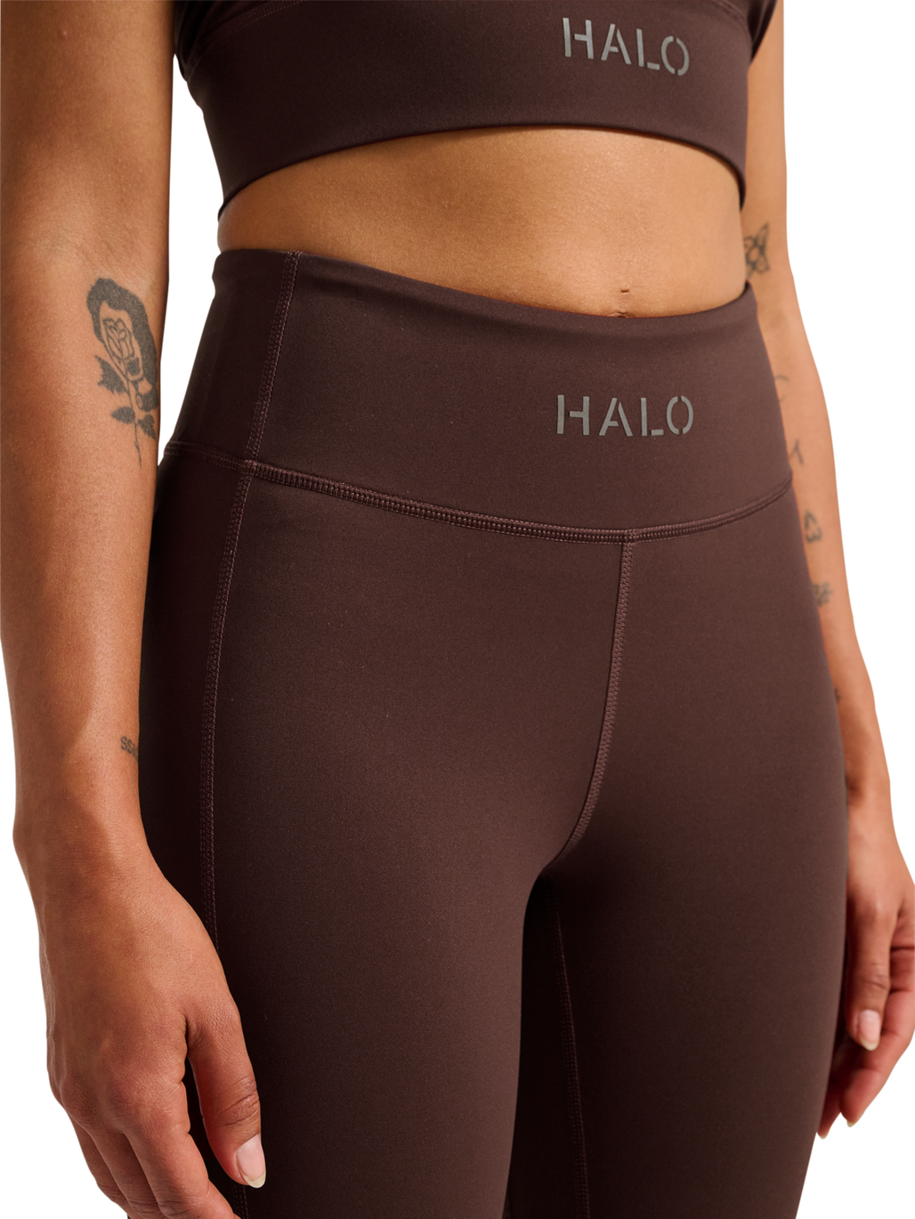 HALO WOMEN TRAINING TIGHTS, BITTER CHOCOLATE, model