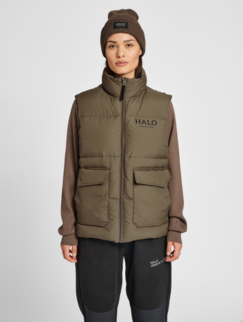 HALO DOWN VEST, MAJOR BROWN, model