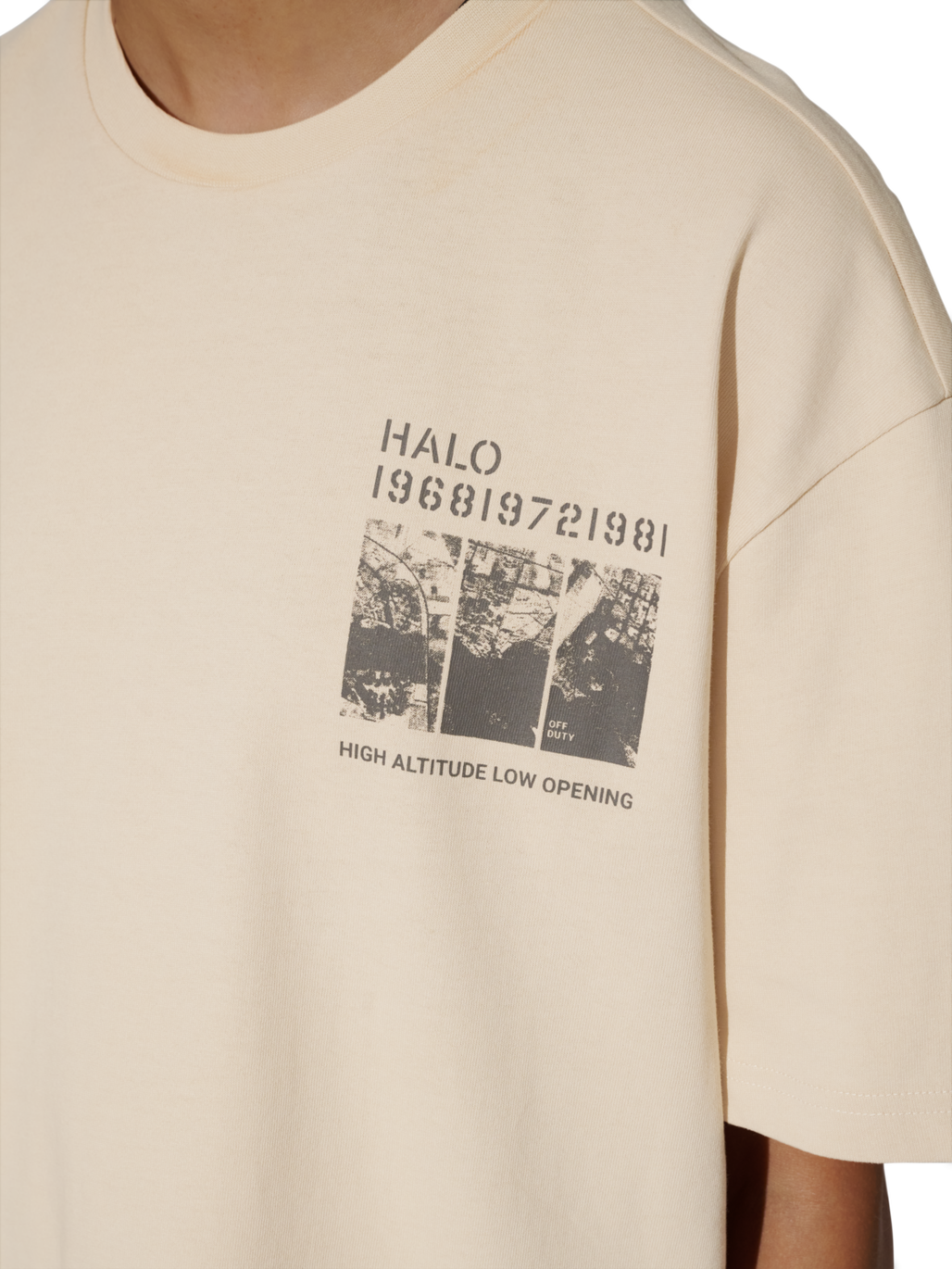 HALO MAP T-SHIRT, OYSTER GRAY, model