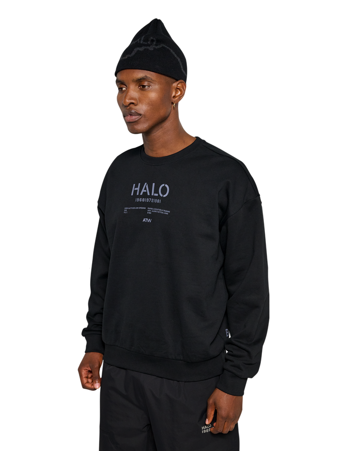 HALO GRAPHIC BOXY CREW, BLACK, model