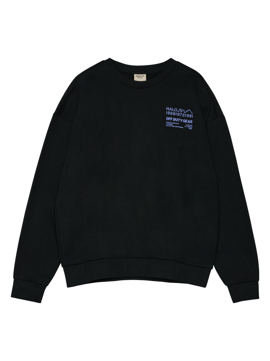 HALO GRAPHIC BOXY CREW, BLACK/PALACE BLUE, packshot