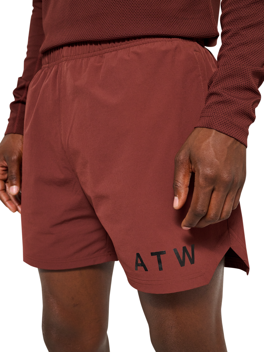 HALO SHORTS, BITTER CHOCOLATE, model
