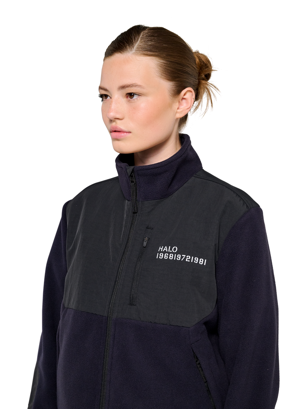 HALO BLOCKED ZIP FLEECE, DEEP WELL, model