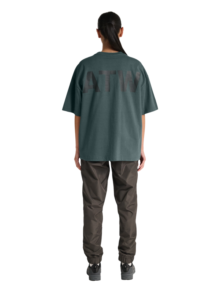 HALO GRAPHIC BOXY T-SHIRT, GARDEN TOPIARY, model