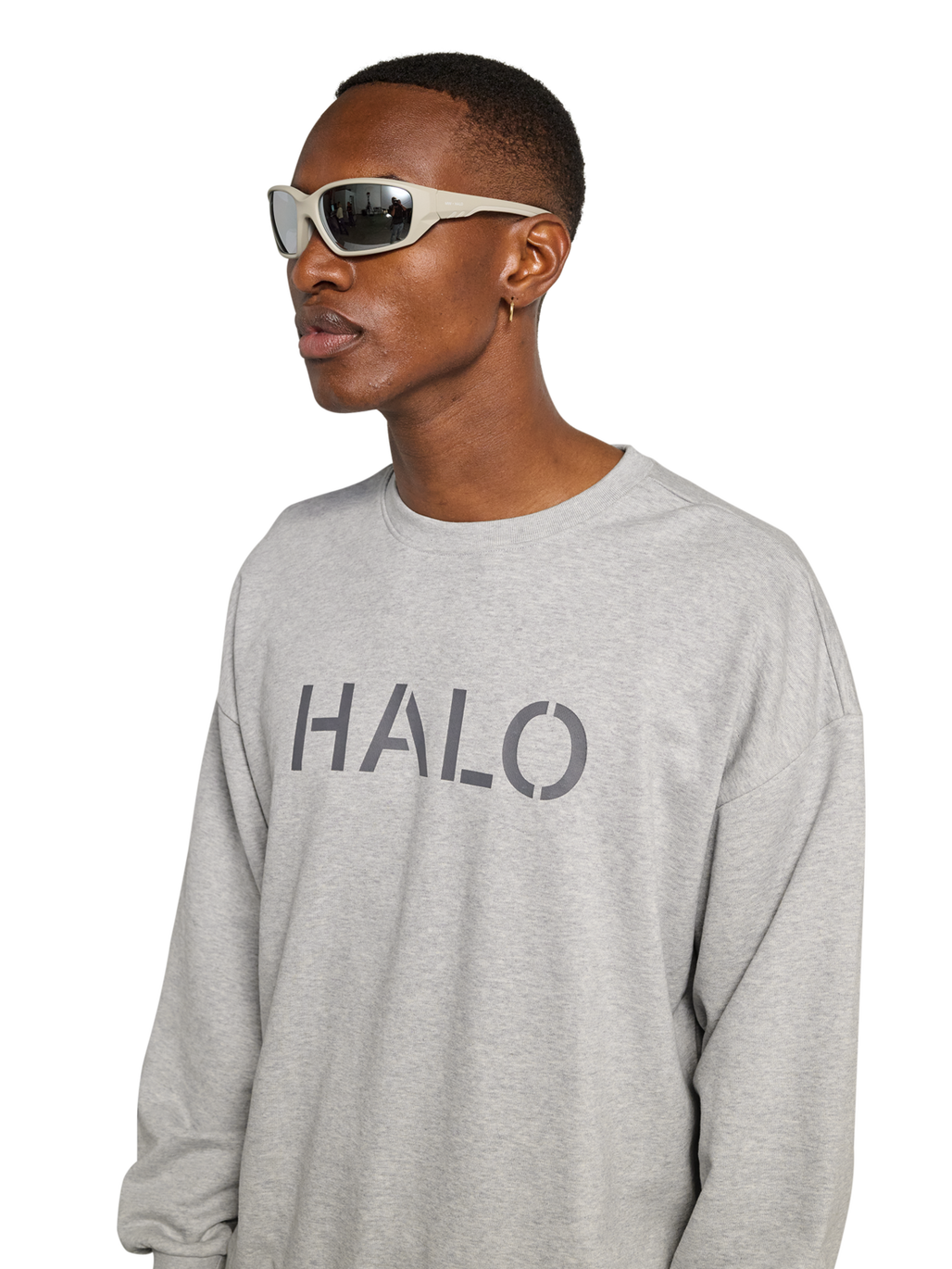 HALO UNIFORM BOXY CREW, LIGHT GREY MELANGE, model