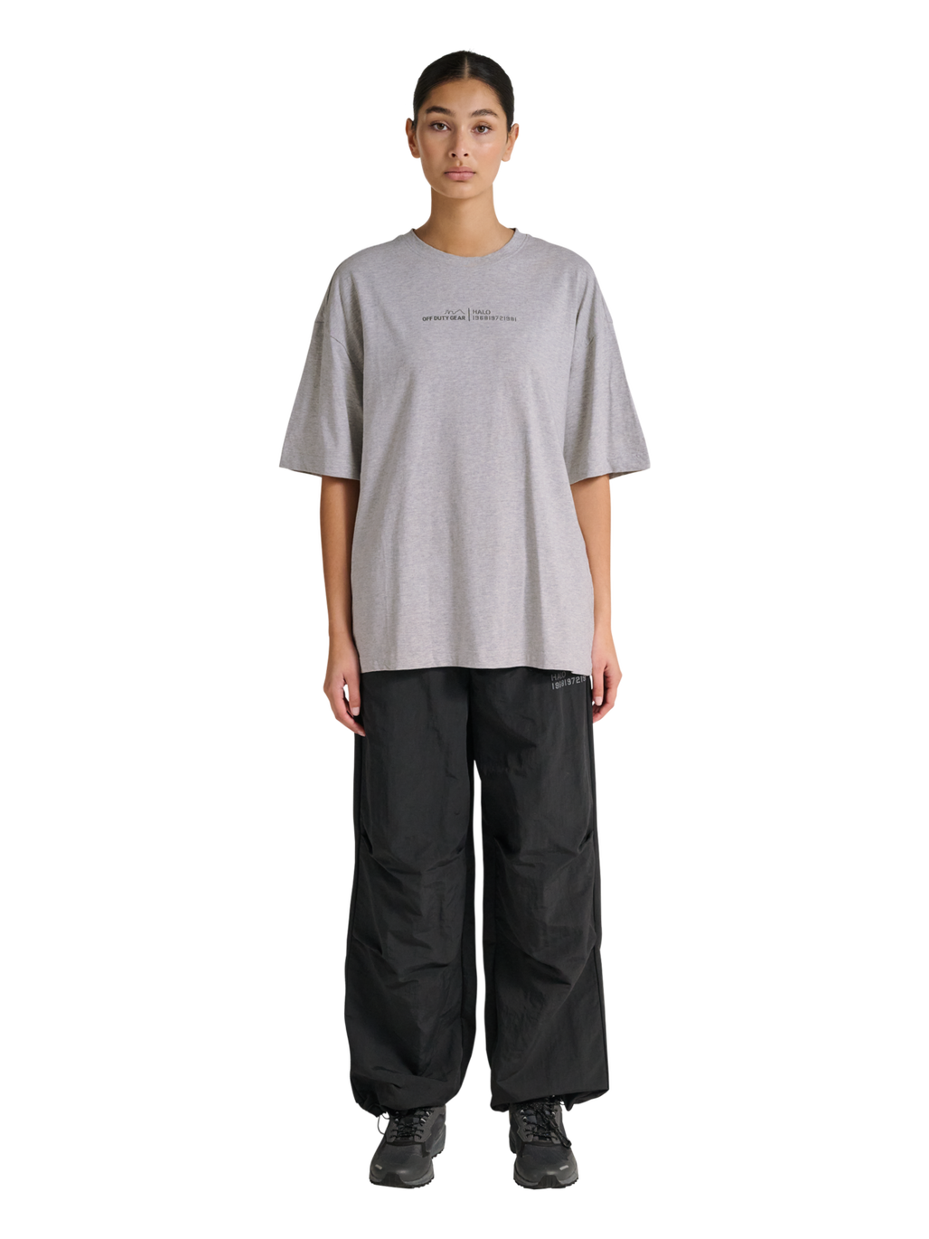 HALO GRAPHIC BOXY T-SHIRT, LIGHT GREY MELANGE, model