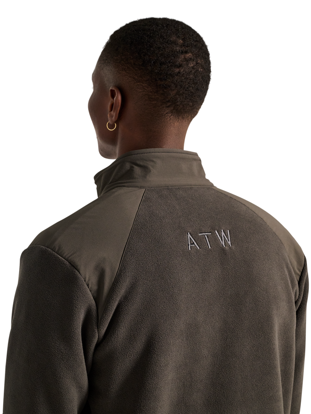 HALO PANELED FLEECE JACKET, RAVEN, model