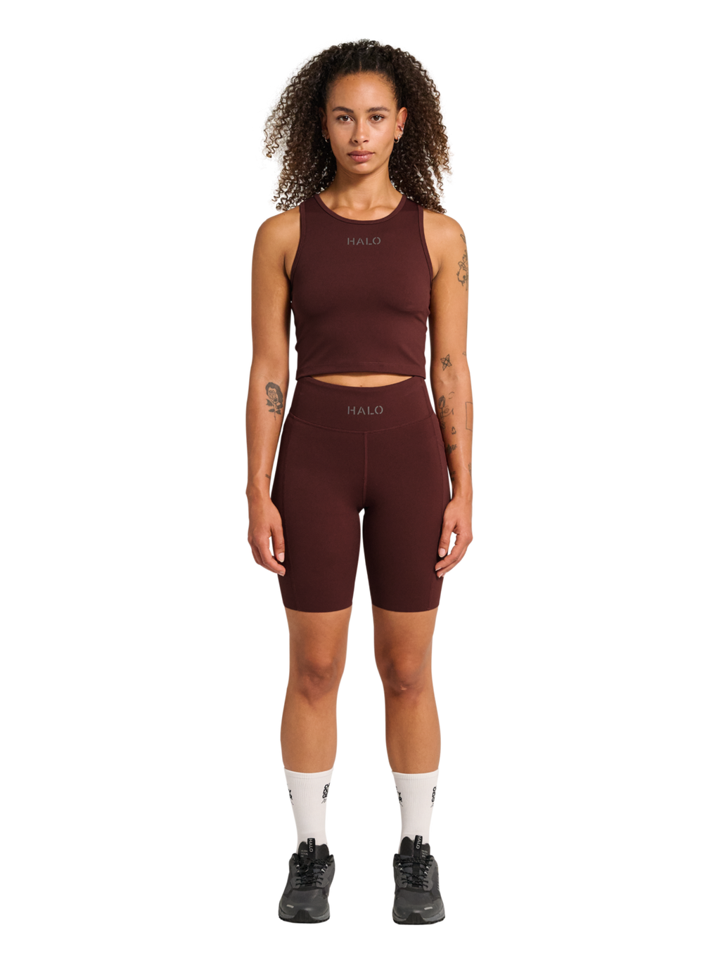 HALO WOMEN TRAINING SPRINTERS, BITTER CHOCOLATE, model