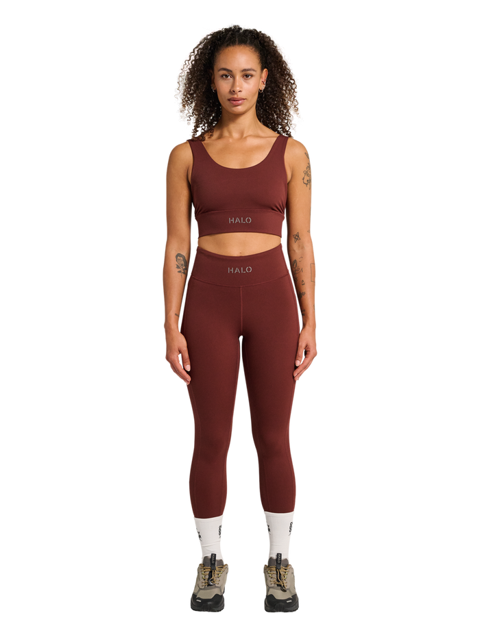 HALO WOMEN TRAINING BRA, BITTER CHOCOLATE, model