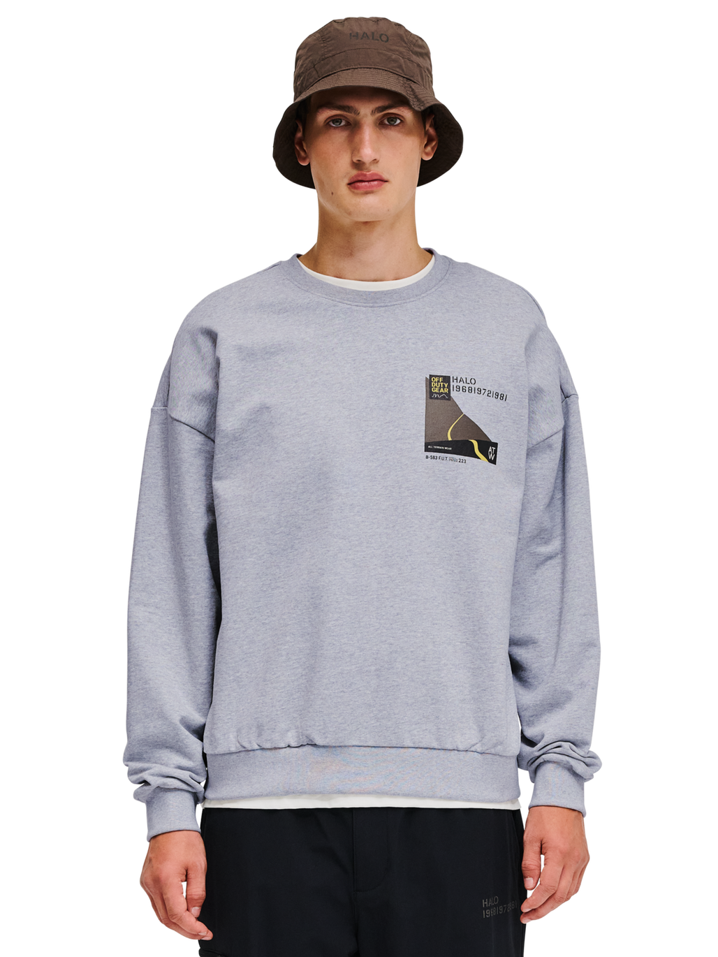 HALO AVIATION BOXY CREW, LIGHT GREY MELANGE, model