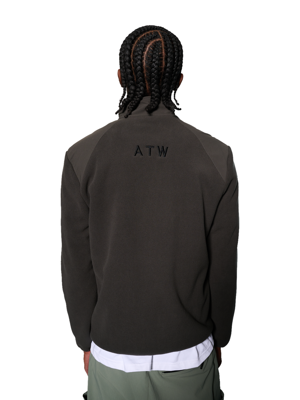 HALO PANELED FLEECE JACKET, RAVEN, model