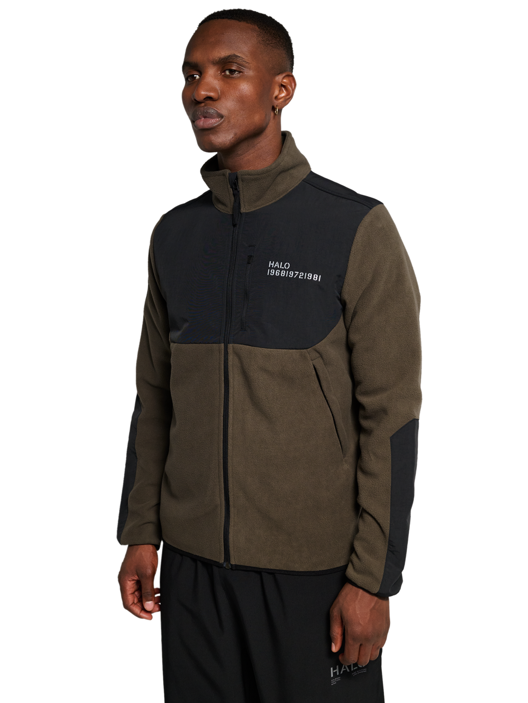 HALO BLOCKED ZIP FLEECE, MAJOR BROWN, model