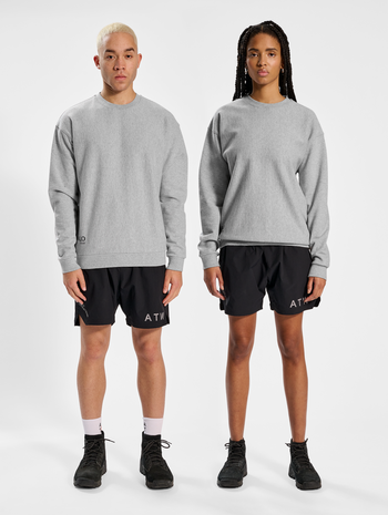 HALO REVERSE WEAVE CREW, GREY MELANGE, model