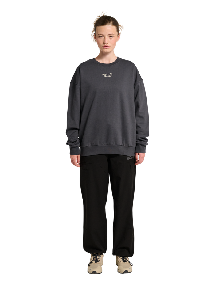 HALO GRAPHIC BOXY CREW, ASPHALT, model